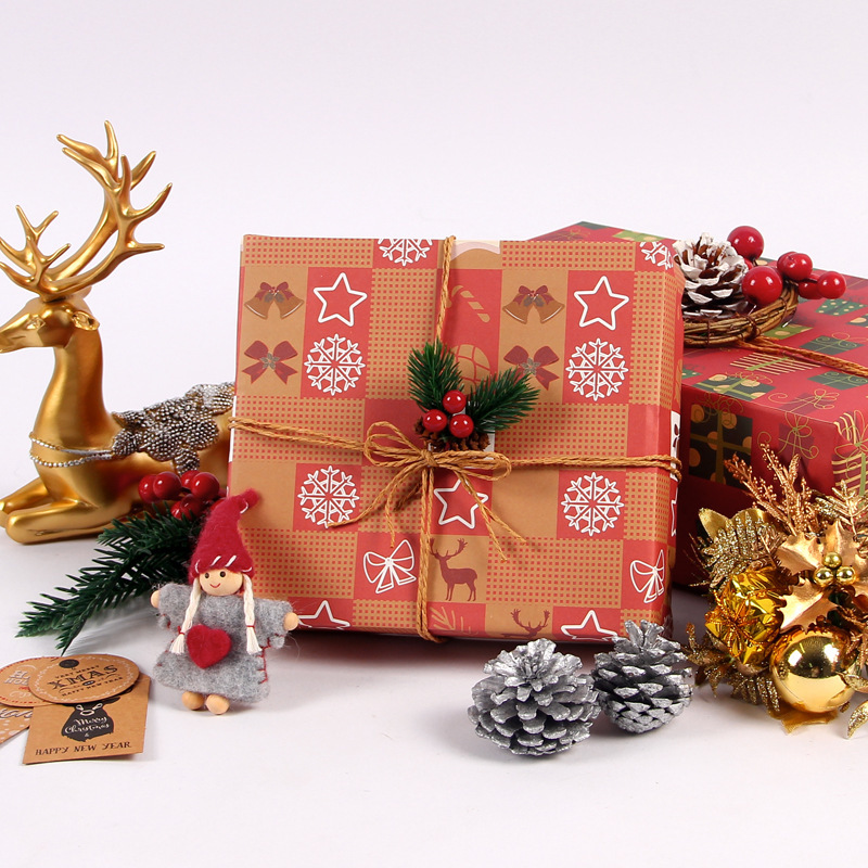 Amazon 2022 nuevo papel de embalaje de Navidad retro amarillo papel de embalaje de regalo papel de regalo de fiesta papel de regalo al por mayor