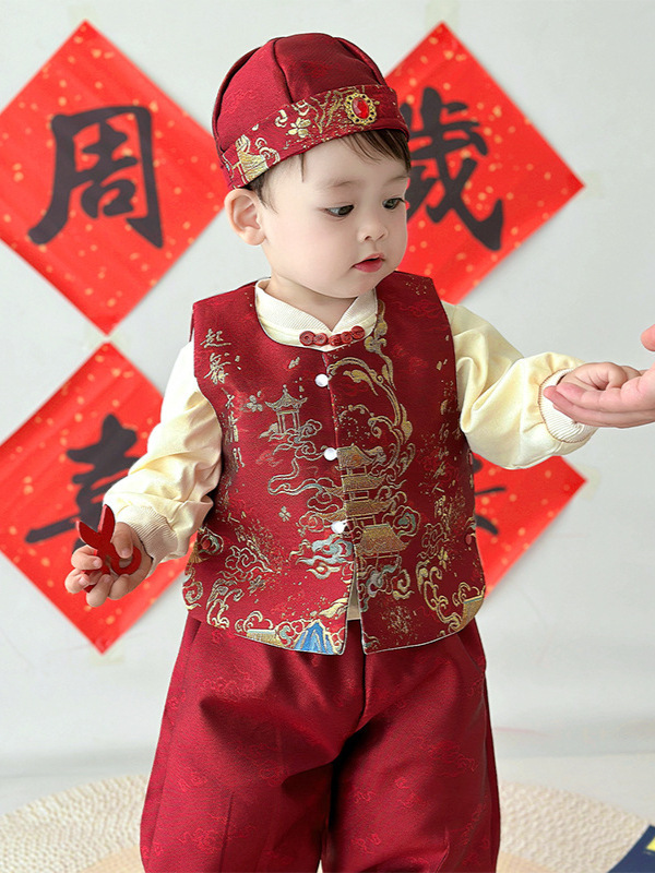 男宝宝周岁礼服婴儿衣服冬装新中式婴幼儿汉服唐装加绒加厚四件套|undefined