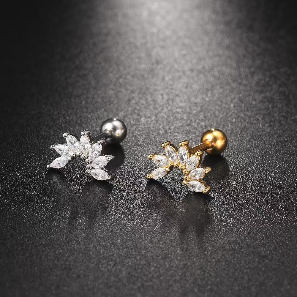 18K Gold Heart-Shaped Zircon Cartilage Ear Stud Stainless Steel Screw Ball Earring for Women detail image 9