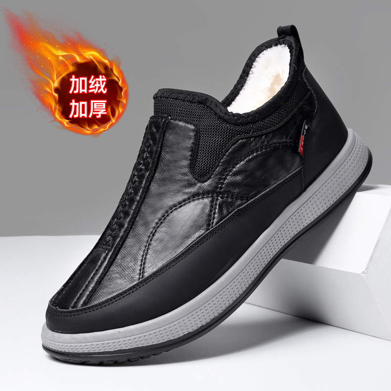 Winter New Old Beijing Cloth Shoes Men's Cotton Shoes fleece-lined Thickened Warm Snow Boots Soft Bottom Breathable Comfortable Men's Cotton Boots