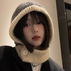 バラクラファー帽子秋冬保温マフラー帽子一体女性カップルの耳保護ニット自転車はヘルメットをかぶることができます。