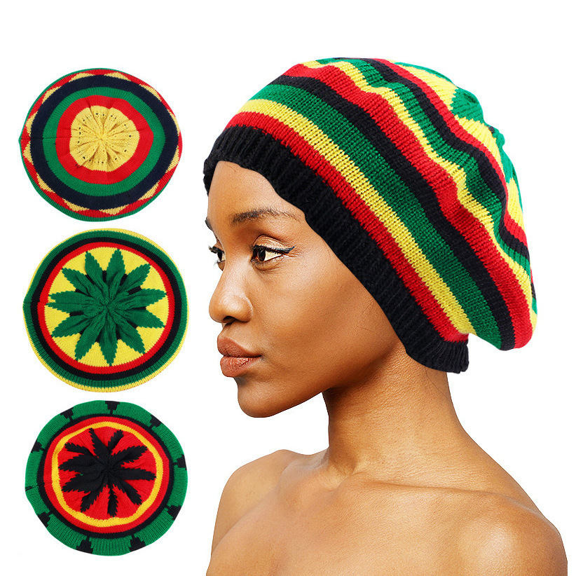 Unisex reggae wollen hoed regenboog gestreepte baret_voghion.com