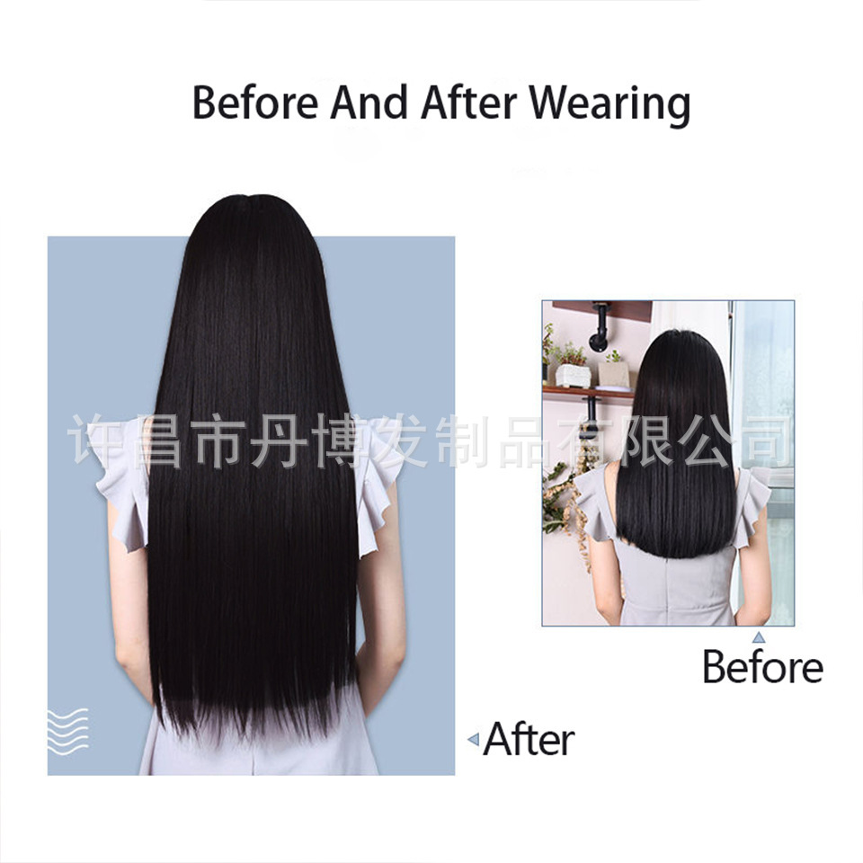 Extensiones de Cabello Largo y Liso para Mujer, Comercio Exterior Transfronterizo Europeo y Americano, Fibra de Alta Temperatura de 100 cm, Extensiones de Cabello Naturales e Invisibles