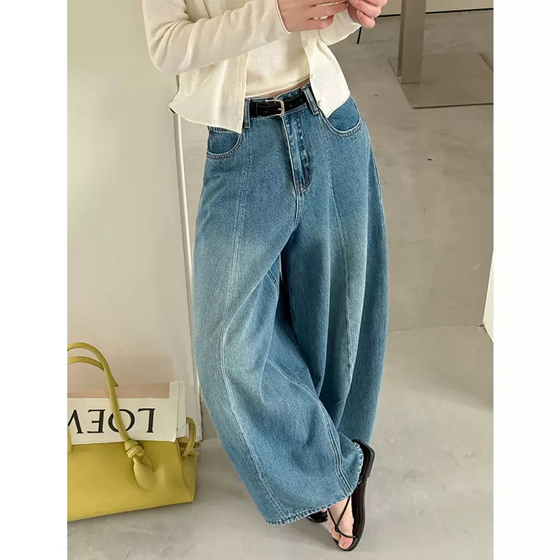 橘芷春季新款小众简约纯色牛仔裤子女ins宽松慵懒风气球裤61012