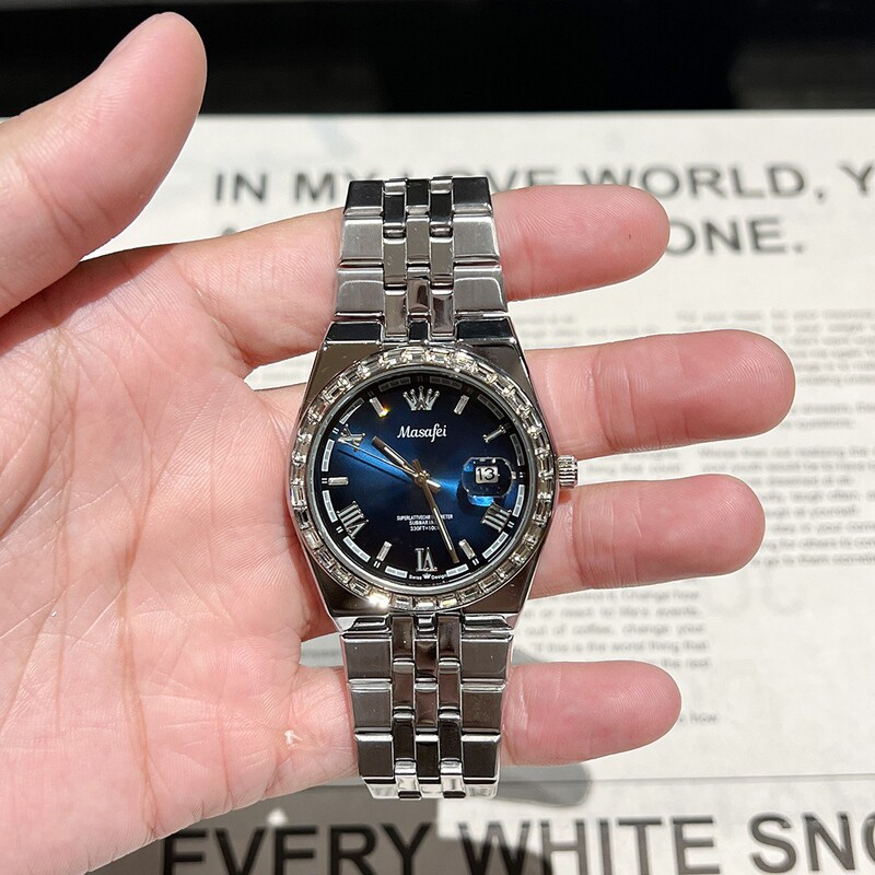 New Men's Business-Style Steel Band Watch with Mechanical Movement, Transparent Bottom, Cross-Border Hot Sale Tk Live Broadcast Watch