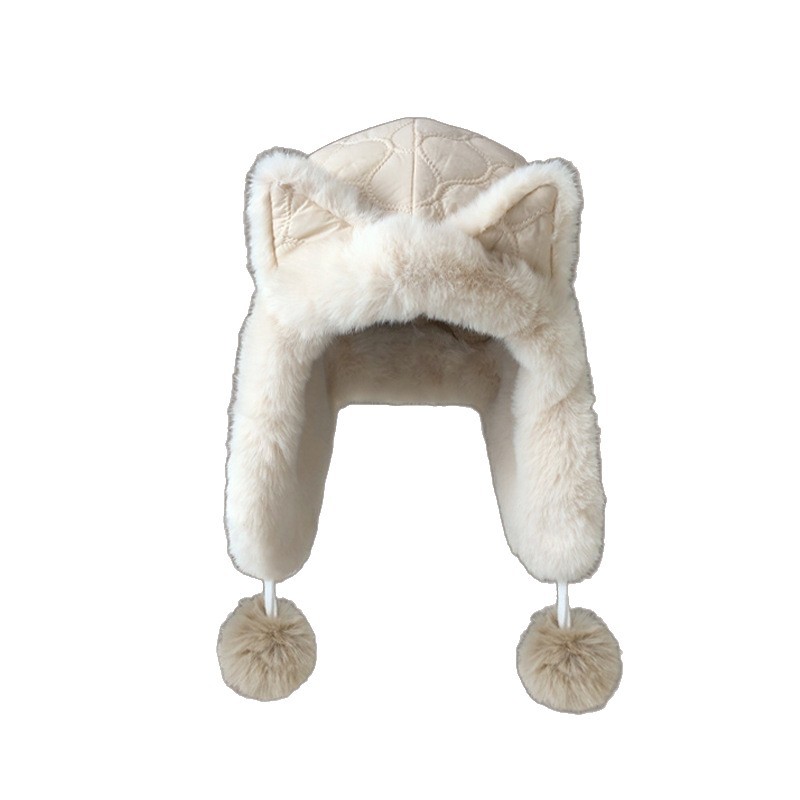 ute Fox Plush For Women Winter Riding Windproof Ear Protection Lei Feng Thickened Fleece Warm Hat_voghion.com
