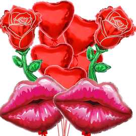 玫瑰花爱心红唇铝箔气球生日派对婚礼情人节纪念日装饰气球跨境