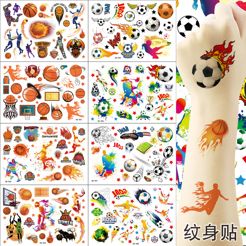 Basketball Football World Cup Tattoo Sticker Face Tattoo Sticker Birthday Party Tattoo Sticker Disposable Water Transfer Sticker