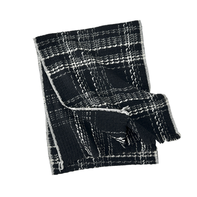 Xiaoxiang viento ligero lujoso blanco y negro tejido bufandas de lana invierno de mujeres coreanas simple de alto nivel de moda moda moda moda