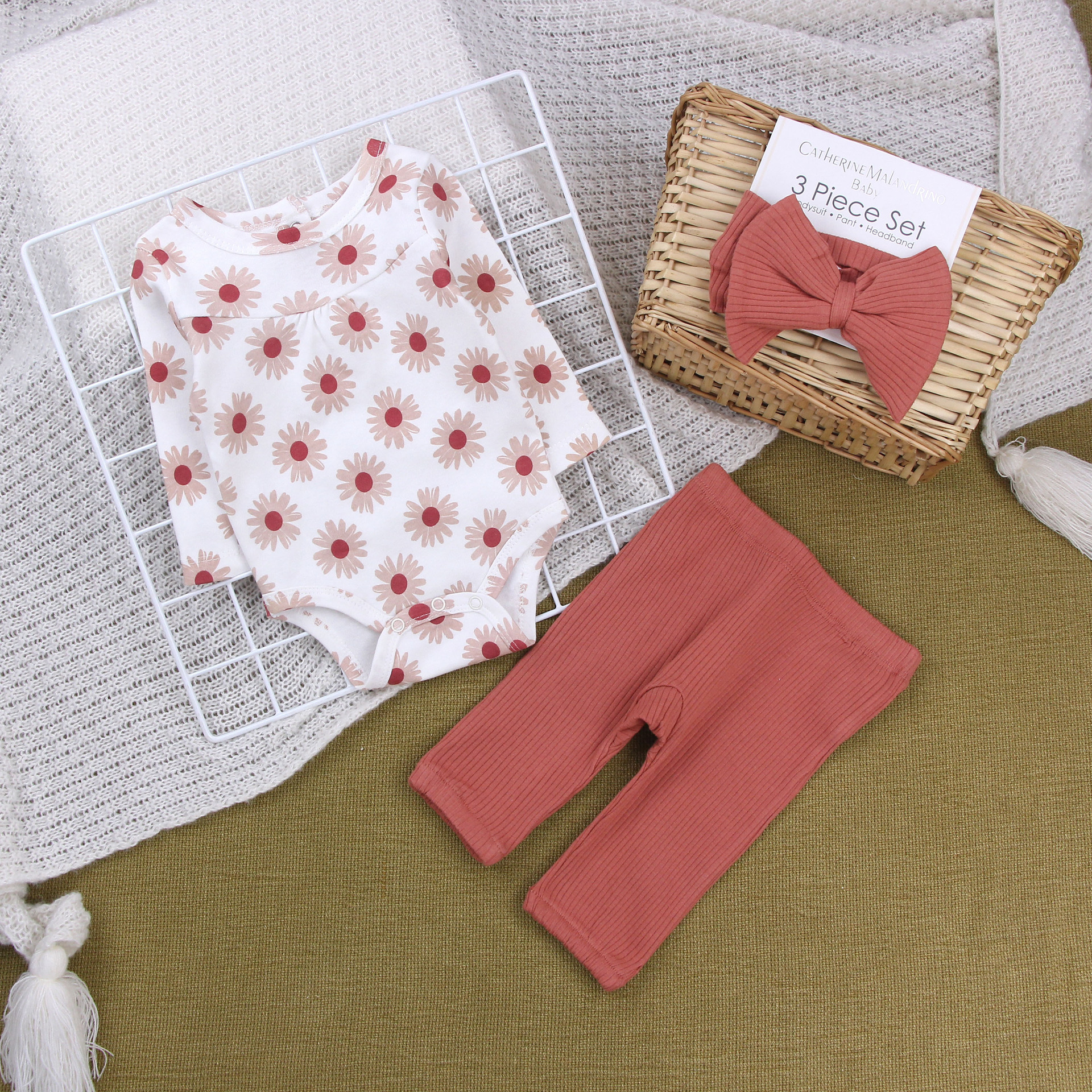 Bebés recién nacidos de algodón, ropa de bebé, ropa de bebé, ropa de impresión, ropa de pantalones, banda de pelo, ropa de bebé