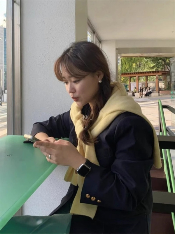秒发~theBarnet八奶春秋韩系复古宽松气质纯色宽松休闲西装外套女|undefined