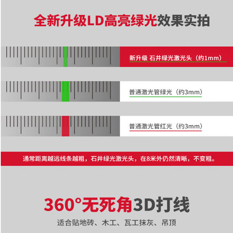 水平仪绿光高精度强光细线红外线水平仪贴墙地仪户外自动调平