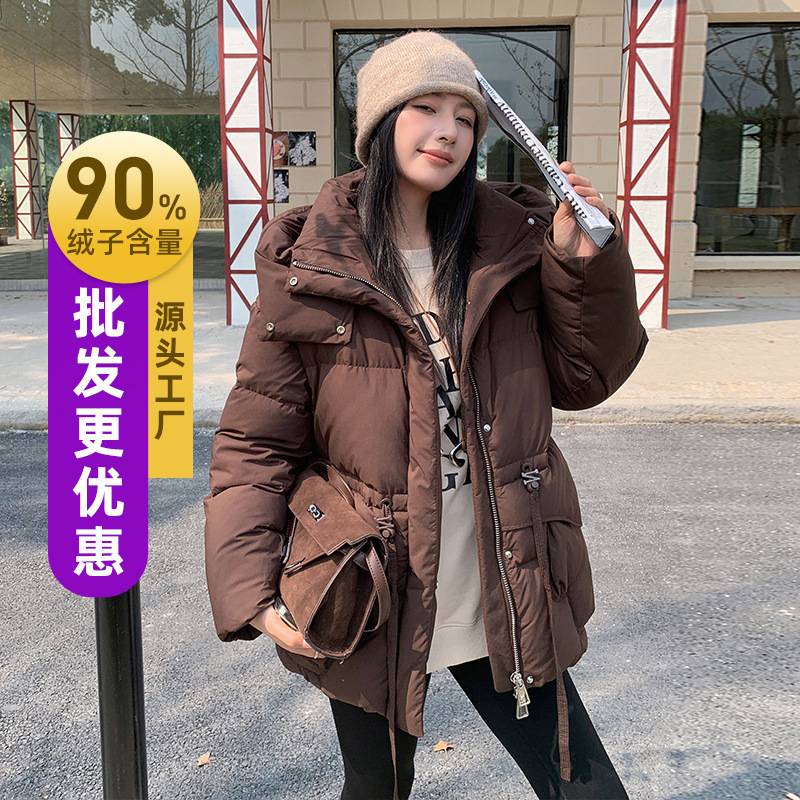 Korean Style 2025 Winter New Mid-Length Flat Lake down Jacket for Women, Casual Thickened Waist-Cinching Hooded Warm High-End Korean Style 2025 Winter New Mid-Length Flat Lake down Jacket for Women, Casual Thickened Waist-Cinching Hooded Warm High-End