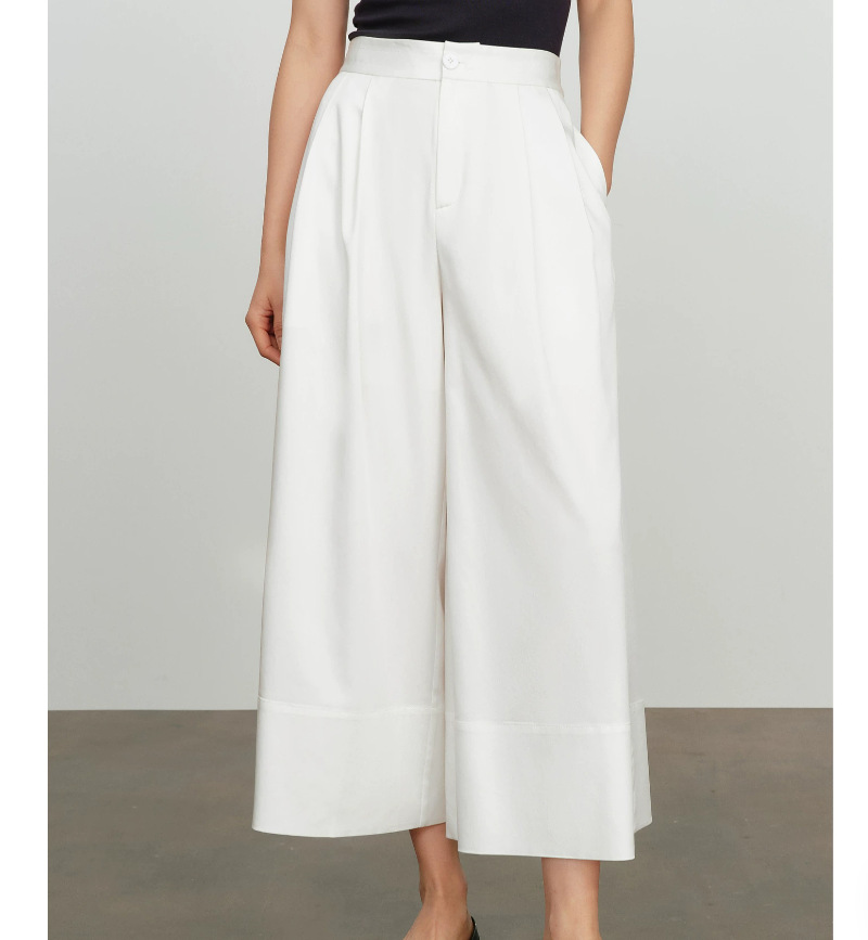 Quần culottes nữ ống rộng cạp cao không áp, phong cách rộng thùng thình xuân hè 2026 — màu trắng chi tiết 6