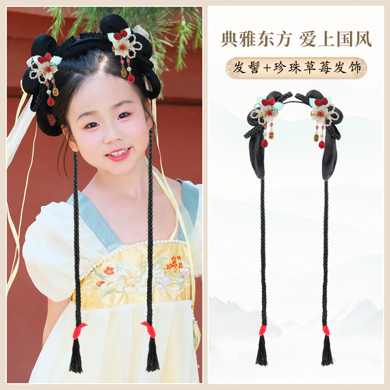 치자나무 부드러운 머리띠 브레이드 + 진주 딸기 헤어 액세서리 쌍
