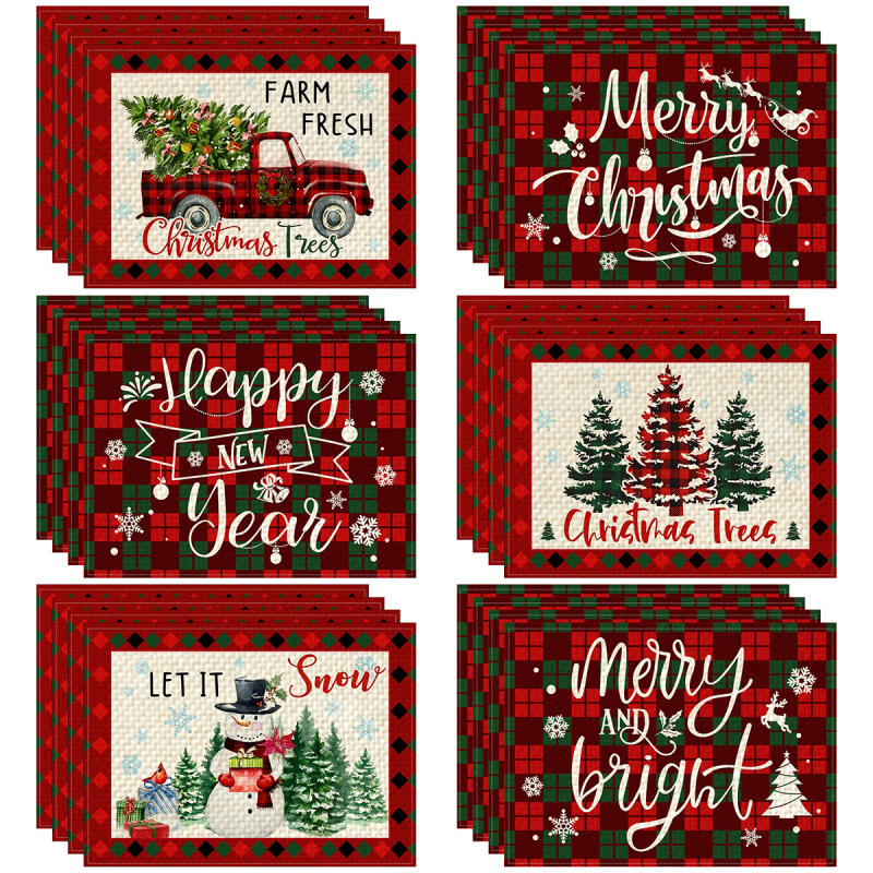 クリスマスの赤い格子柄のプレースマット、洋食レストランのテーブルデコレーション、ホリデー断熱マット、越境レストランのテーブルマット卸売|undefined