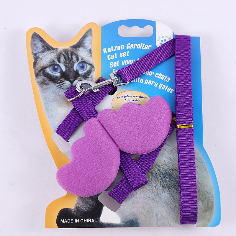 Harnais et laisse avec pendentif en forme de cœur et nœud papillon pour chat, chaîne, fournitures pour animaux de compagnie_voghion.com