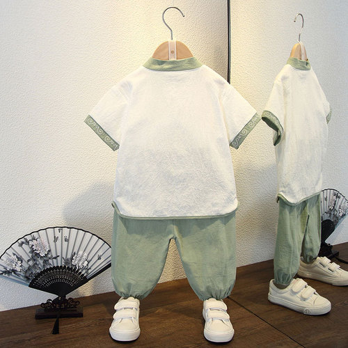 Boys Hanfu Chinese style children's clothing baby summer short-sleeved suit summer cotton and linen Tang suit performance suit two-piece set