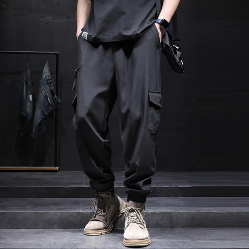 Men's Leisure Summer Quality Four-Way Stretch Elastic Silk Fabric Pants Loose Elastic Multi-Pocket Workwear Pants Trendy