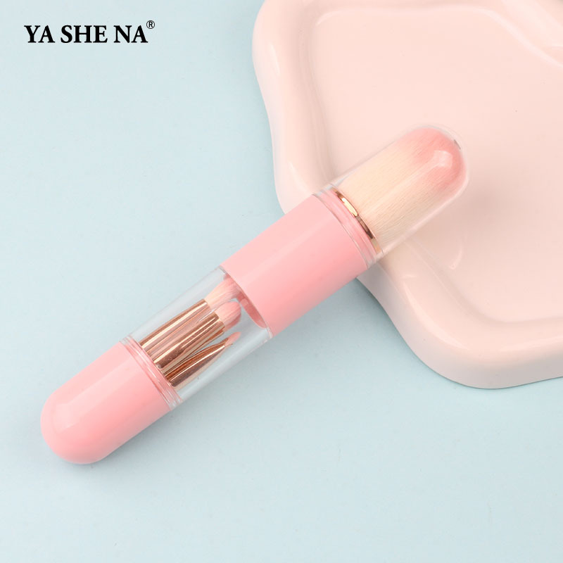 En stock Cuatro en Uno cepillo de maquillaje herramientas de belleza mini cepillo de ojos color de piel cepillo de maquillaje retráctil cepillo de maquillaje portátil