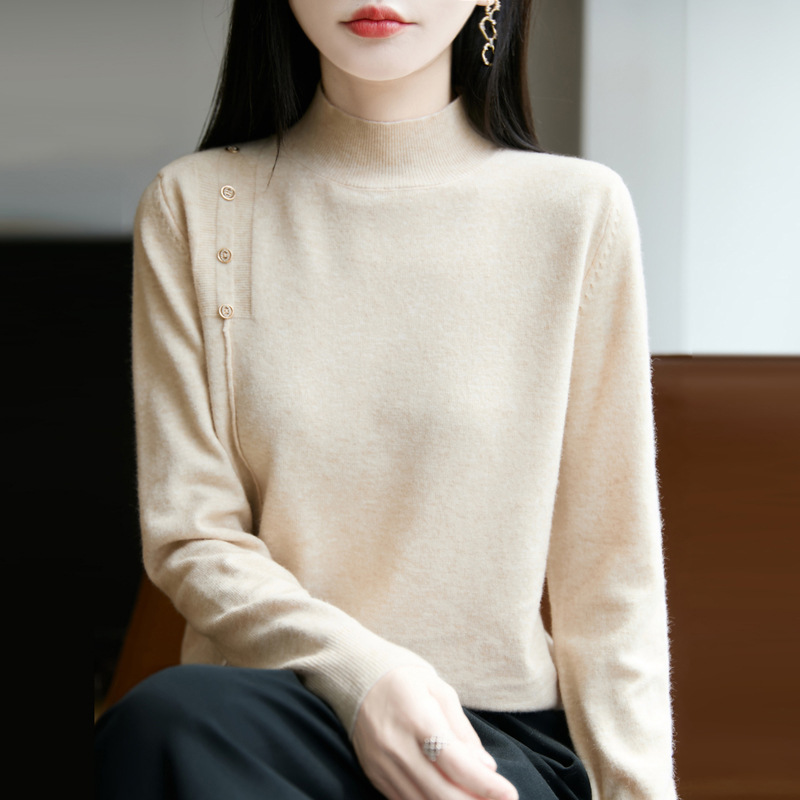 2026 Spring Women's Knitted Pullover Half Turtleneck Sweater Women's Base Layer Fleece Sweater Long Sleeve Wholesale