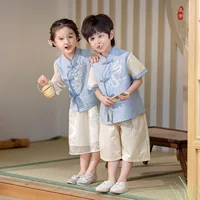 Костюм Тан для мальчиков и девочек Hanfu. Детский традиционный китайский костюм. Лето 2025 года. Новый детский древний костюм в китайском стиле. Одежда для выступлений.