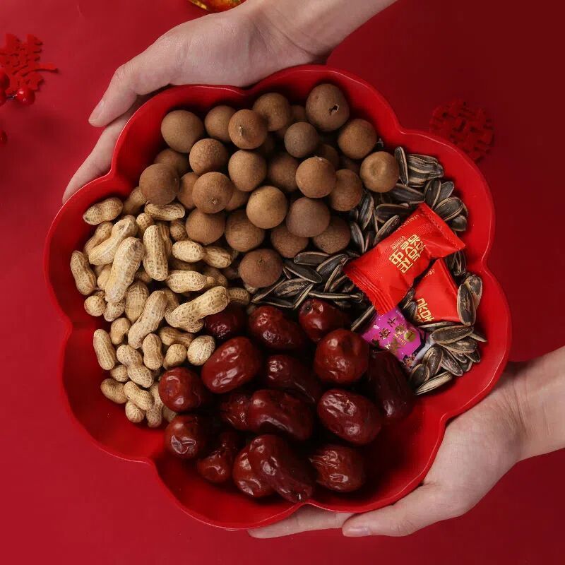 Wedding celebration Fruit plate household Dry Fruits marry gules Plastic plate Candy melon seed fruit Chinese style wedding tea tray