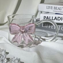 粉色蝴蝶结系列玻璃酒杯少女心透明果茶牛奶杯居家下午茶用单层杯