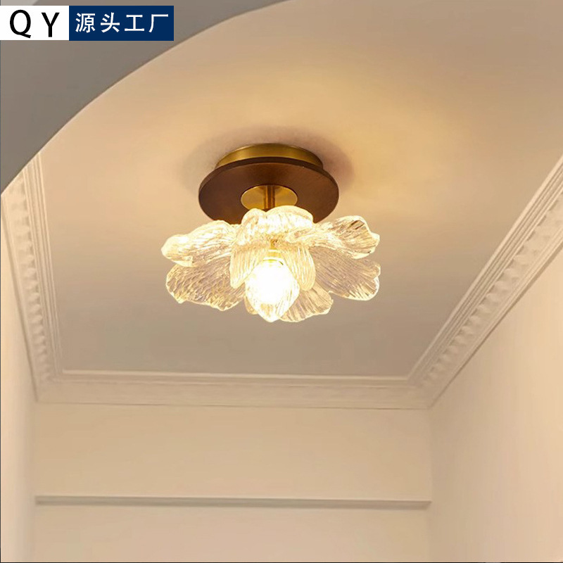 French-Style Home Ultra-Bright Mid-Century Style Indoor Foyer Retro Solid Wood Balcony Cloakroom Ceiling Light