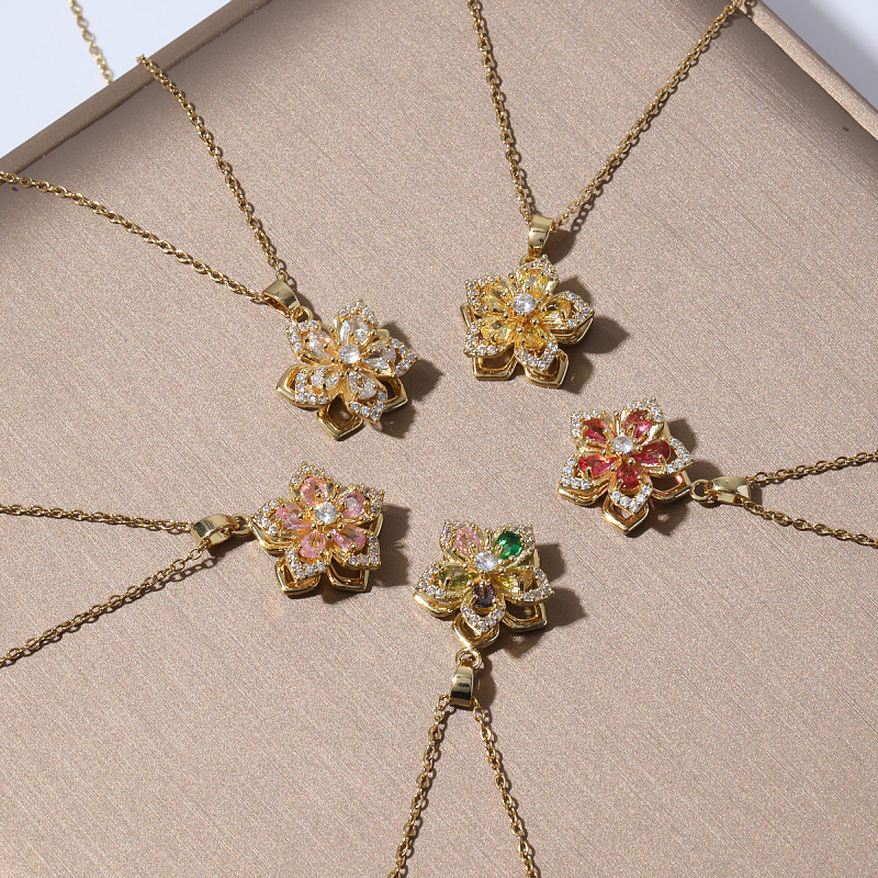Necklace Female Cross-border Small Online Red Rotating Bauhinia 360-degree Rotatable Zircon Flower Temperament Necklace Necklace Necklace Female Cross-border Small Online Red Rotating Bauhinia 360-degree Rotatable Zircon Flower Temperament Necklace Necklace