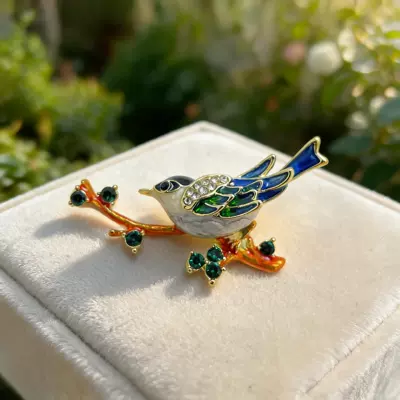Yaxa sancaqları, Chinese-style enamel magpie brooch
