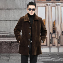 新款复合皮毛一体男士皮草羊剪绒大衣中长款翻领双面穿羊羔毛冬季