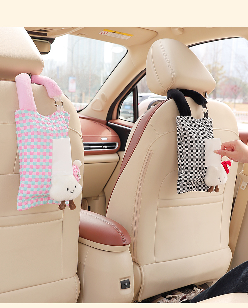 Car-Mounted Tissue Box, Cute Cartoon Style, Female Car Seat Tissue Hanging Bag, Tissue Box for Car Rear Seat