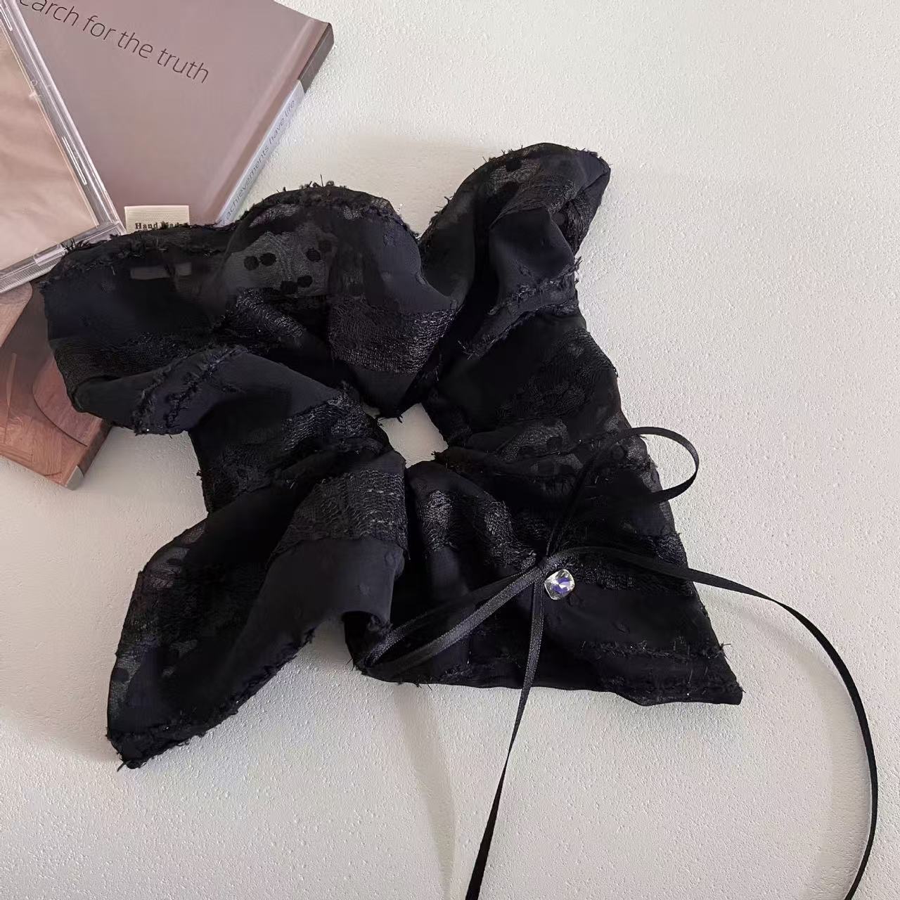 5679 스퀘어 스카프-다이아몬드 쉬폰 블랙 (25cm)