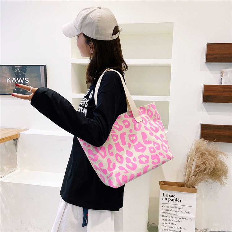 Zipper Closure Type Women's Canvas Leopard Classic Style Square Zipper Shoulder Bag Tote Bag