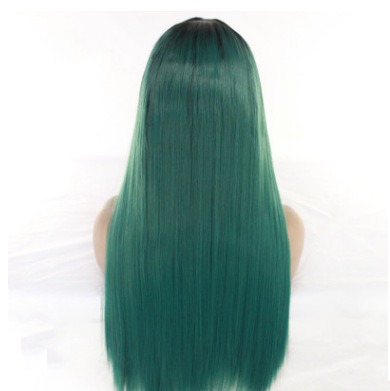 Cabello recto europeo y americano pelucas mujeres nuevas T verde largo frente pelucas de fibra química de encaje de seda de alta temperatura LW0007