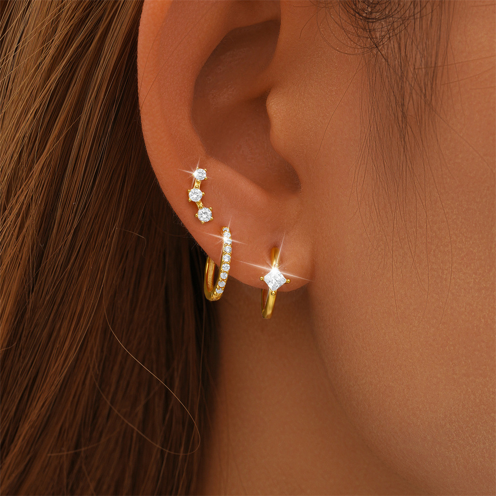 Ensemble De 3 Pièces Style Simple Commuer Géométrique Placage Incruster Argent Sterling Zircon Des Boucles D'Oreilles display picture 51