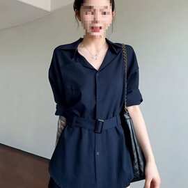 大码胖法式复古长袖衬衫女秋季新款绑带收腰显瘦设计感别致衬衣