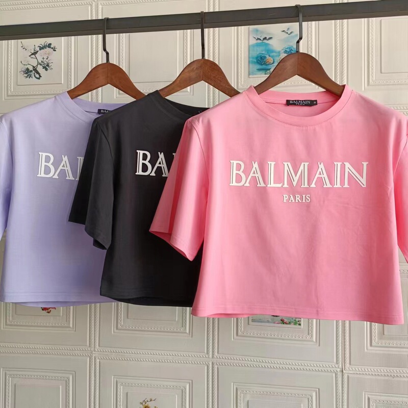 Spring and Summer New Balmain Stereo Letter Cotton Versatile Tops Women's Short Casual T-Shirt