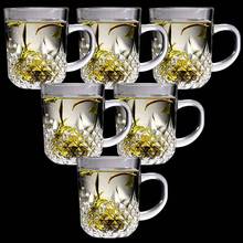 玻璃帶把杯買6送6】無鉛耐熱玻璃水杯子家用套裝透明泡花茶果汁杯