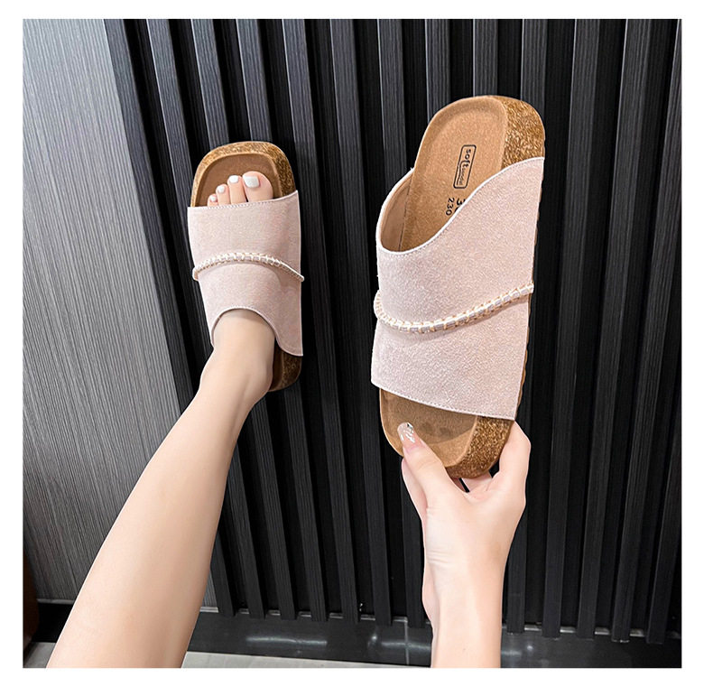 Dép sandal nữ quai ngang đế dày bằng gỗ bần, mũi vuông, đi ngoài trời — Màu khoai môn, Màu vàng gừng, Màu xám nhạt chi tiết 24