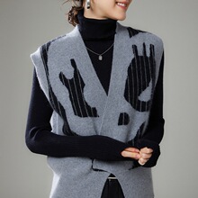 秋冬新款羊绒无袖马甲针织气质上衣洋气叠穿背心简约提花羊绒马甲