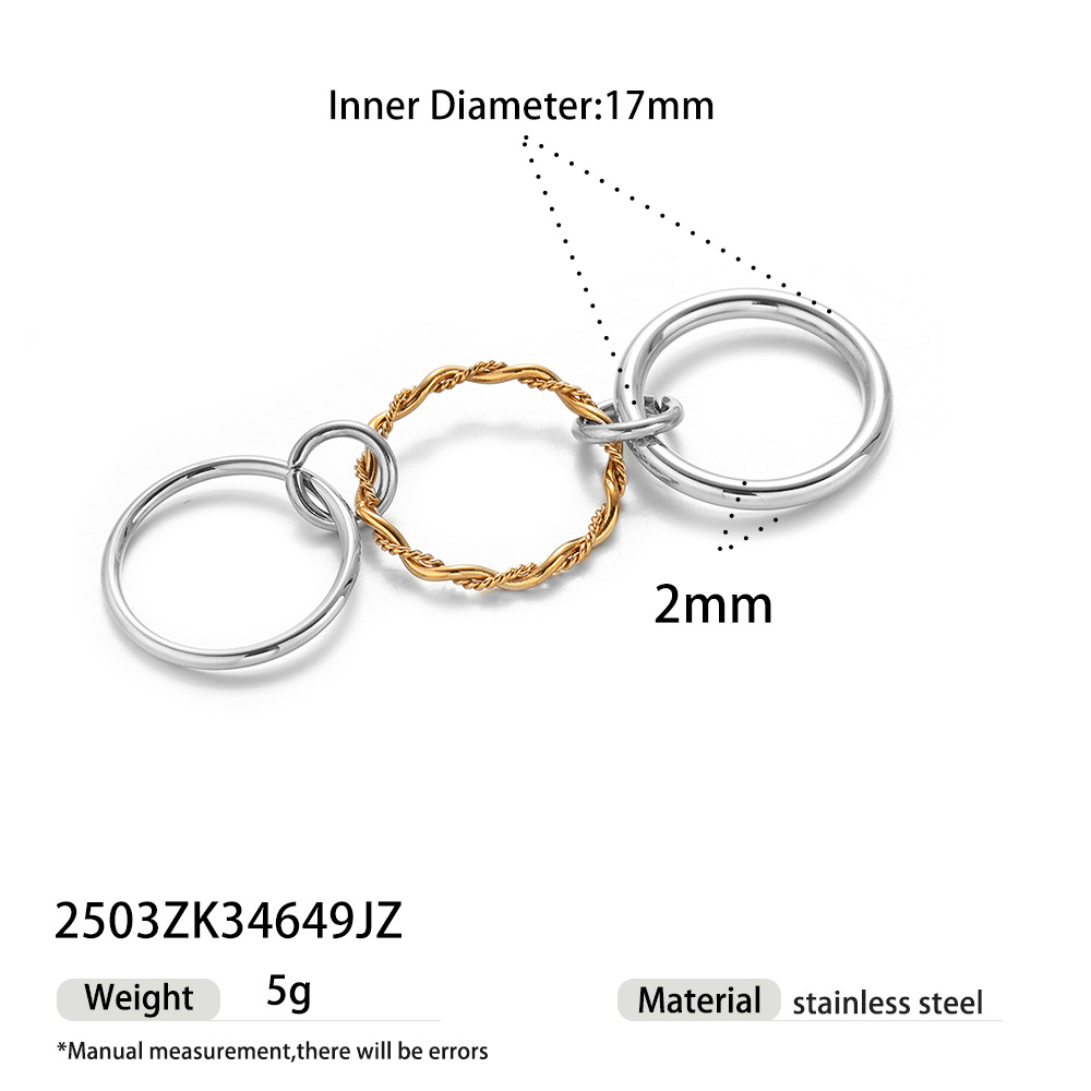 Tena anillo de capa múltiple de dos colores de acero inoxidable europeo y americano, tendencia de moda femenina, modelos calientes, joyas no decoloradas al por mayor