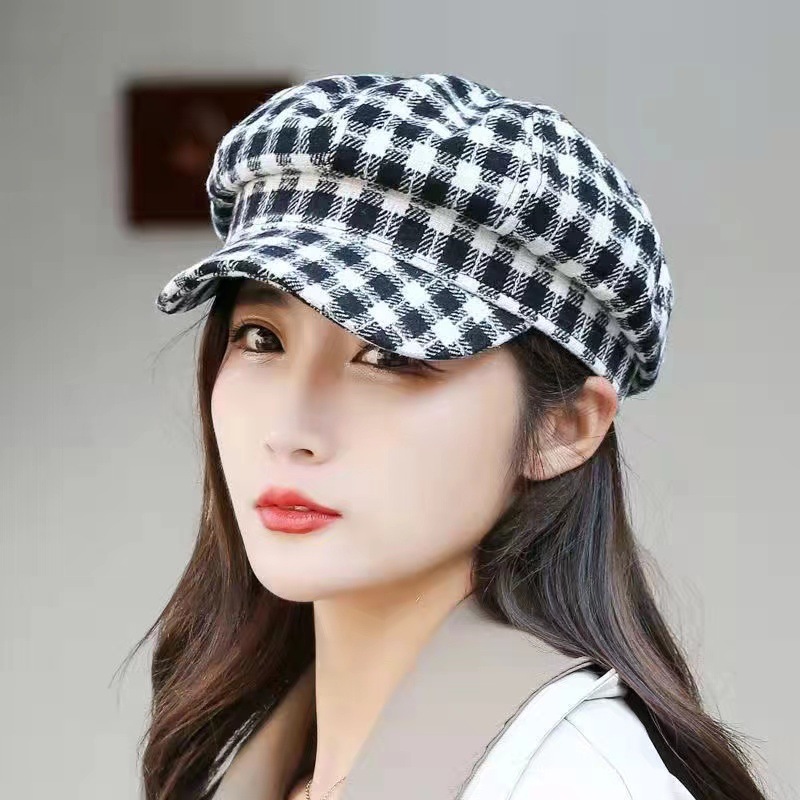 千鳥の帽子の女性の韓国版のファッションのレジャーの画家の帽子の格子の純色の八角の帽子の学生の復古のベレーの帽子
