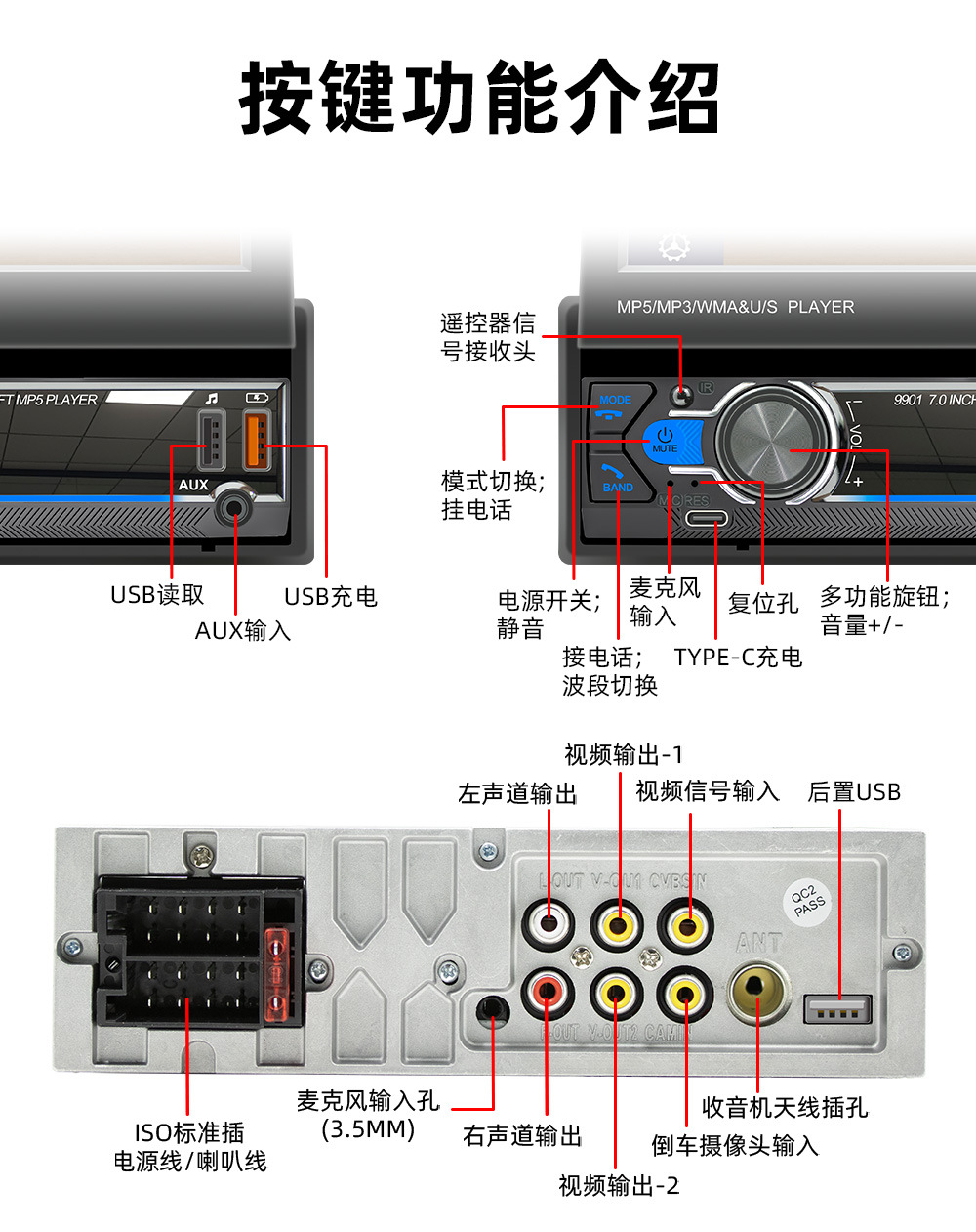 Special Clearance Price 7inch Retractable Screen Car MP5 Navigation Bluetooth Connectivity Reversing Camera Central Control Car System CarPlay