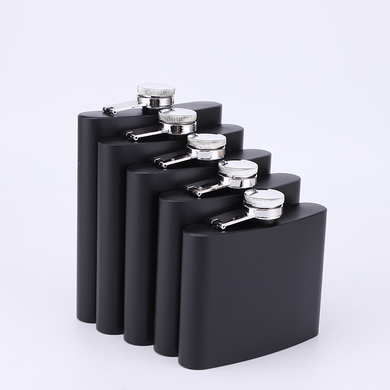 不鏽鋼酒壺12-20盎司黑色啞光漆戶外隨身酒瓶便攜酒壺工廠批發