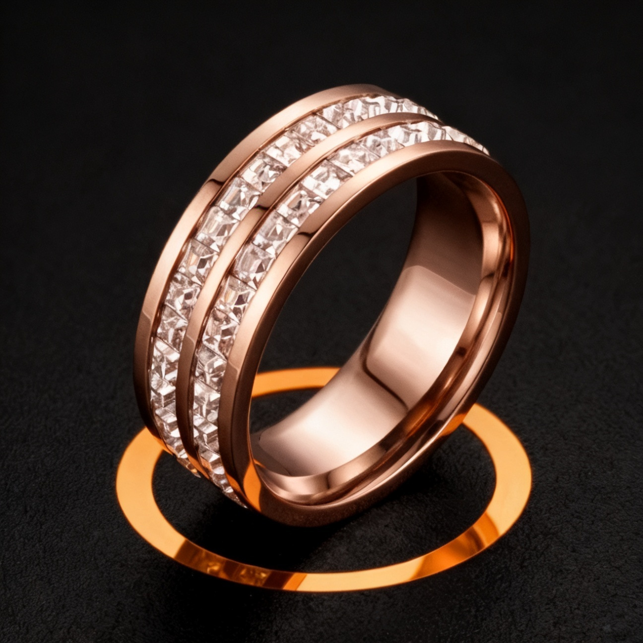 Anillo de acero inoxidable, nicho femenino, lujo ligero de alta gama, sin decoloración, oro rosa, diseño de gypsophila, joyería femenina