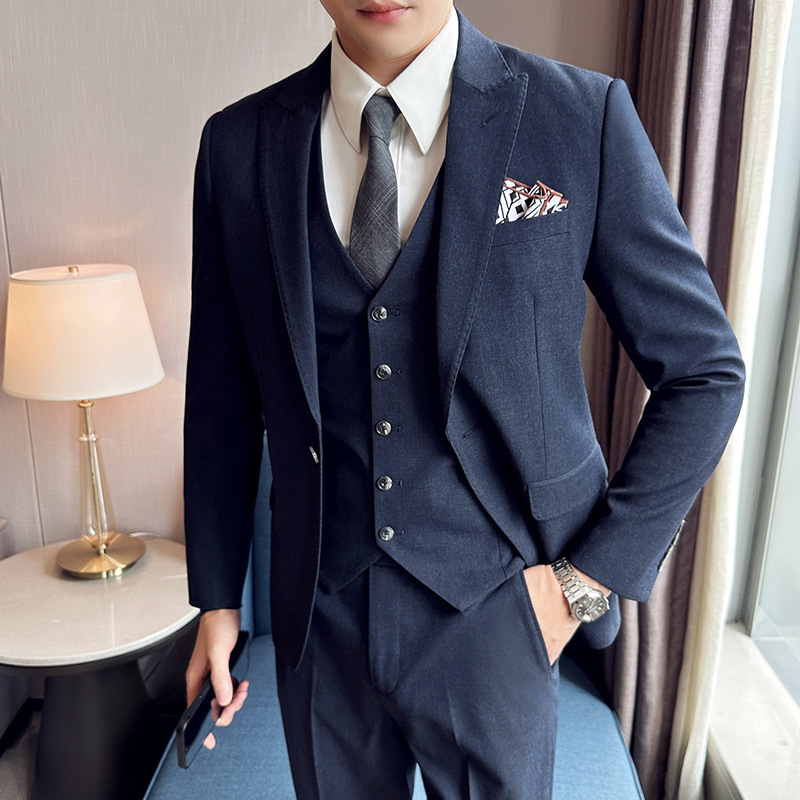 Solid color one button suit groom wedding dress suit three-piece studio wholesale group purchase men's dress suit