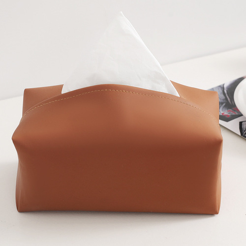 Cross-border Amazon simple PU woven texture tissue box leather tissue bag hotel living room waterproof tissue bag wholesale