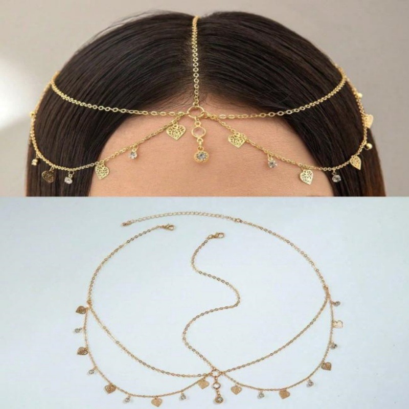 European and American Cross-Border Trendy Hair Accessories, Fashionable Love-Shaped Rhinestone Tassel Head Chain, Metal Chain, Personalized Forehead Jewelry Wholesale